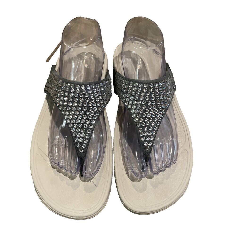 FitFlop Lulu Maxi Crystal Sandals Womens 10 EUR 42 Pewter Grey L99-534 Sparkle